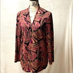 JM Collection Petite Black, Pink, Mauve, & Gold Jacket P/XL open front, EUC